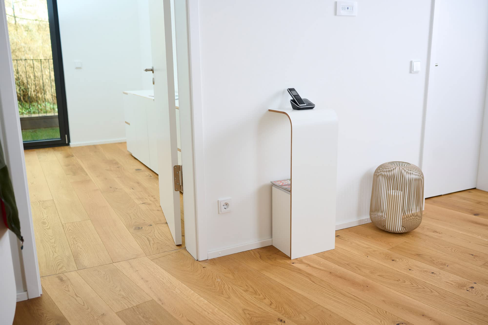 Tojo fon I Wandkonsole für Telefon 31 x 25 x 85 cm I Wandregal weiß I Moderne Wandablage für Telefon, Schlüssel & Notizzettel I Telefontisch aus Holz