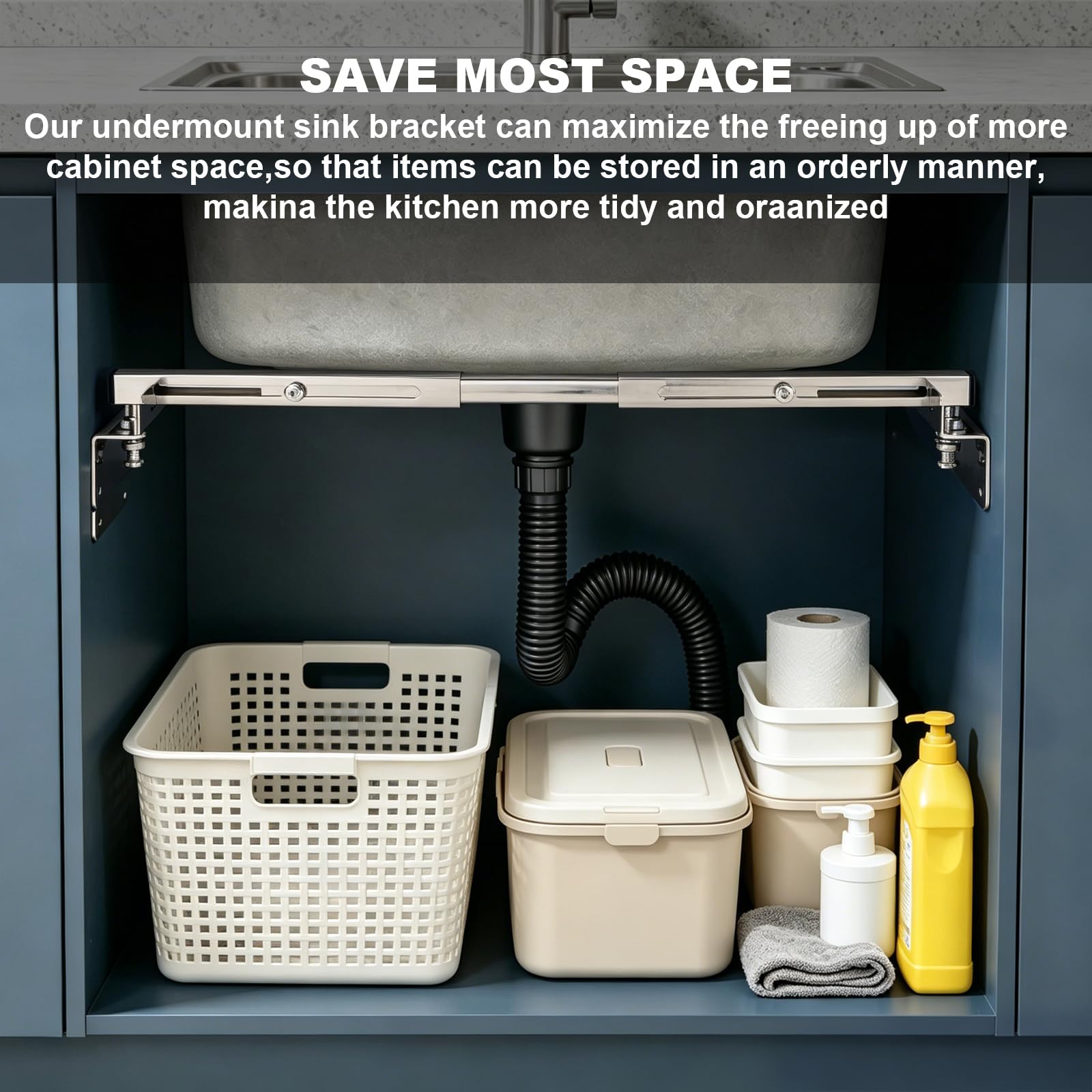 2 soportes para fregadero de montaje inferior, 51-80 cm, kit de instalación ajustable de acero inoxidable para fregadero de cocina y baño, soportes de fregadero de montaje inferior, 50,8-80 cm