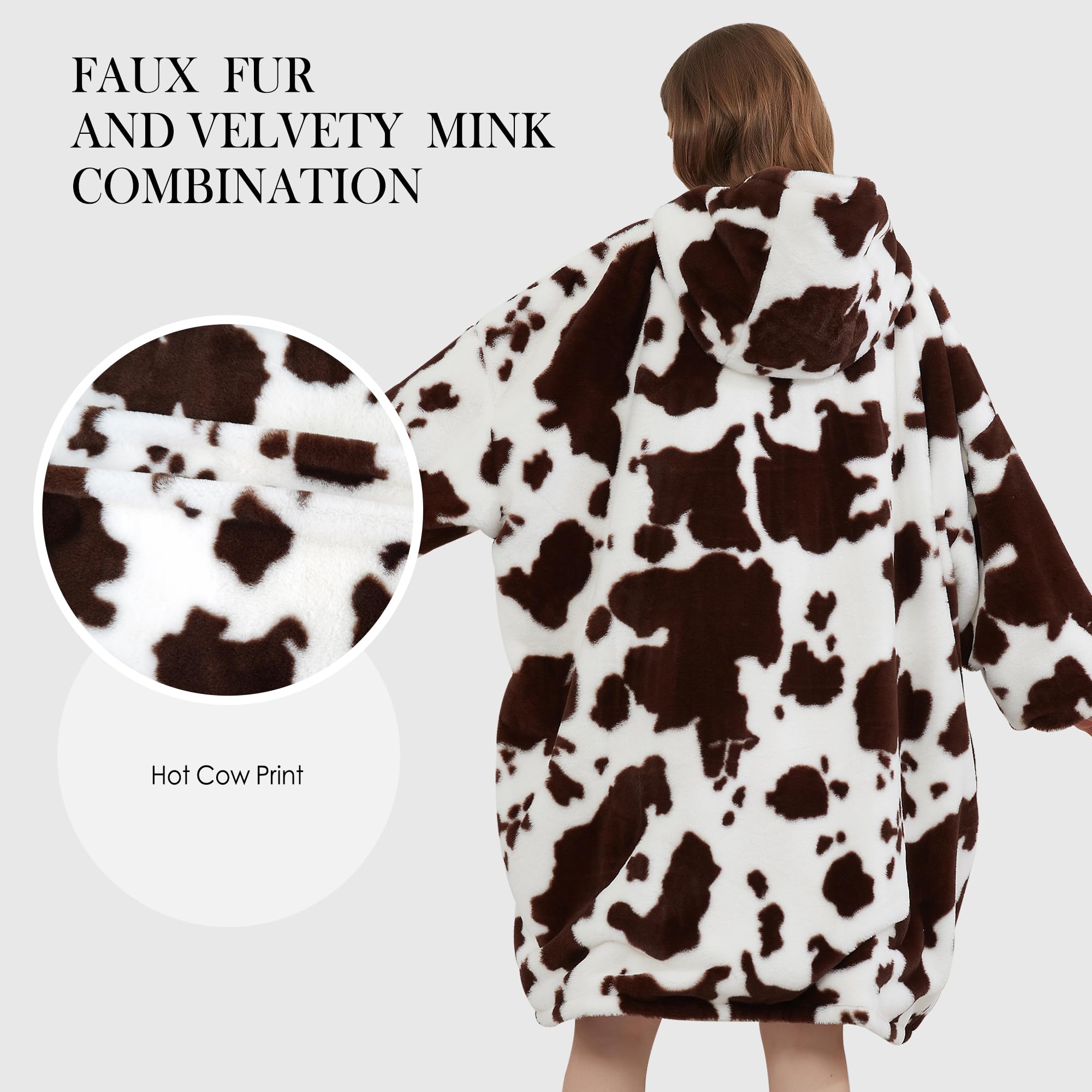 Viviland Felpa con cappuccio oversize super morbida, calda e confortevole, pullover gigante con grande tasca frontale, regalo per donne, uomini, adolescenti, stampa mucca