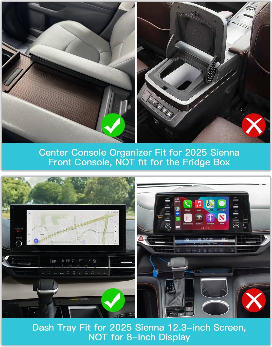 CDEFG 3PCS for 2025 2026 Toyota Sienna Center Console Organizer Dash Storage Box for Toyota Sienna 2025 2026 Accessories for 12.3-Inch Touchscreen Dash Tray Behind-Screen Organizer(Not for LE Trim)