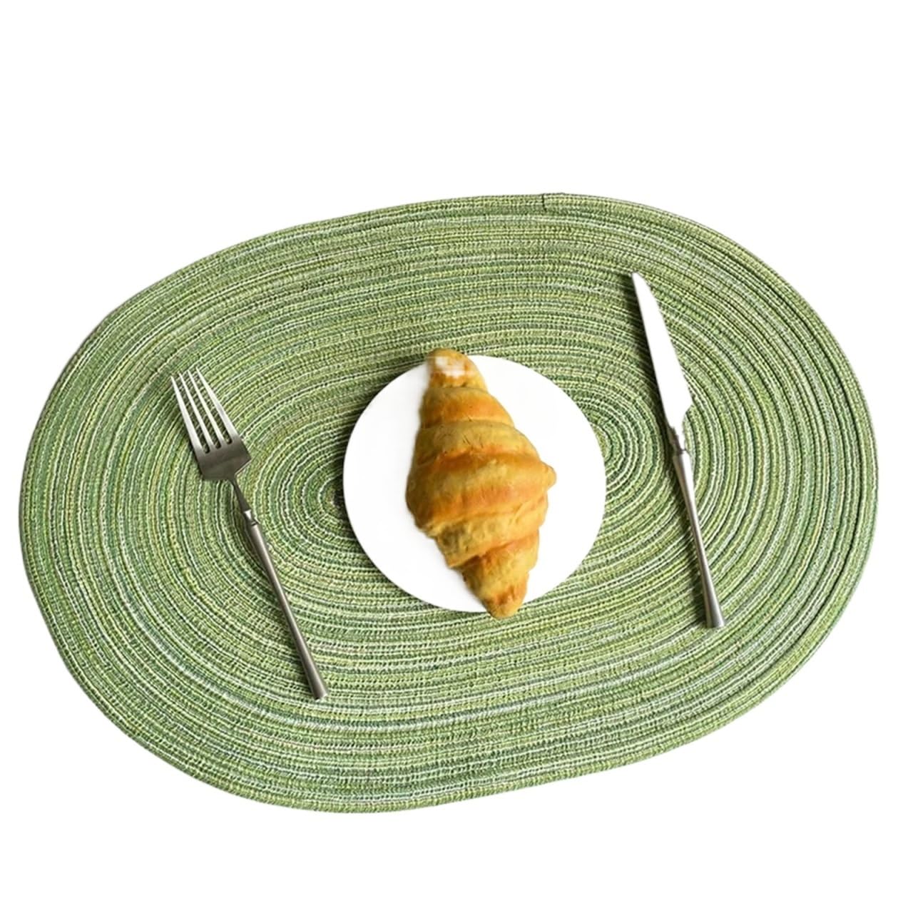 place mats for table 35x50cm Big Oval Braided Placemats Woven Table Mats for Dining Place mats for Kitchen Restaurant Dining Table(Green,6pcs 35x50cm)
