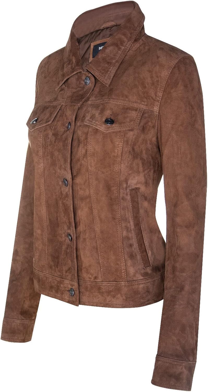 Ladies Suede Trucker Classic Western Leather Denim Jeans Jacket