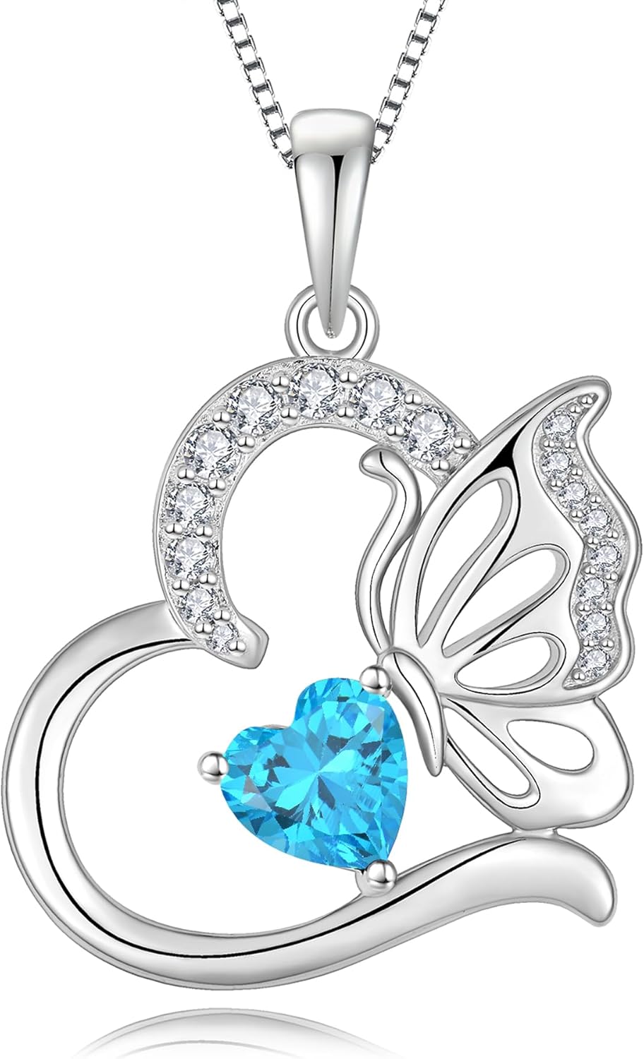 Butterfly Necklace for Women 925 Sterling Silver Heart Pendant Birthstones Jewelry ...