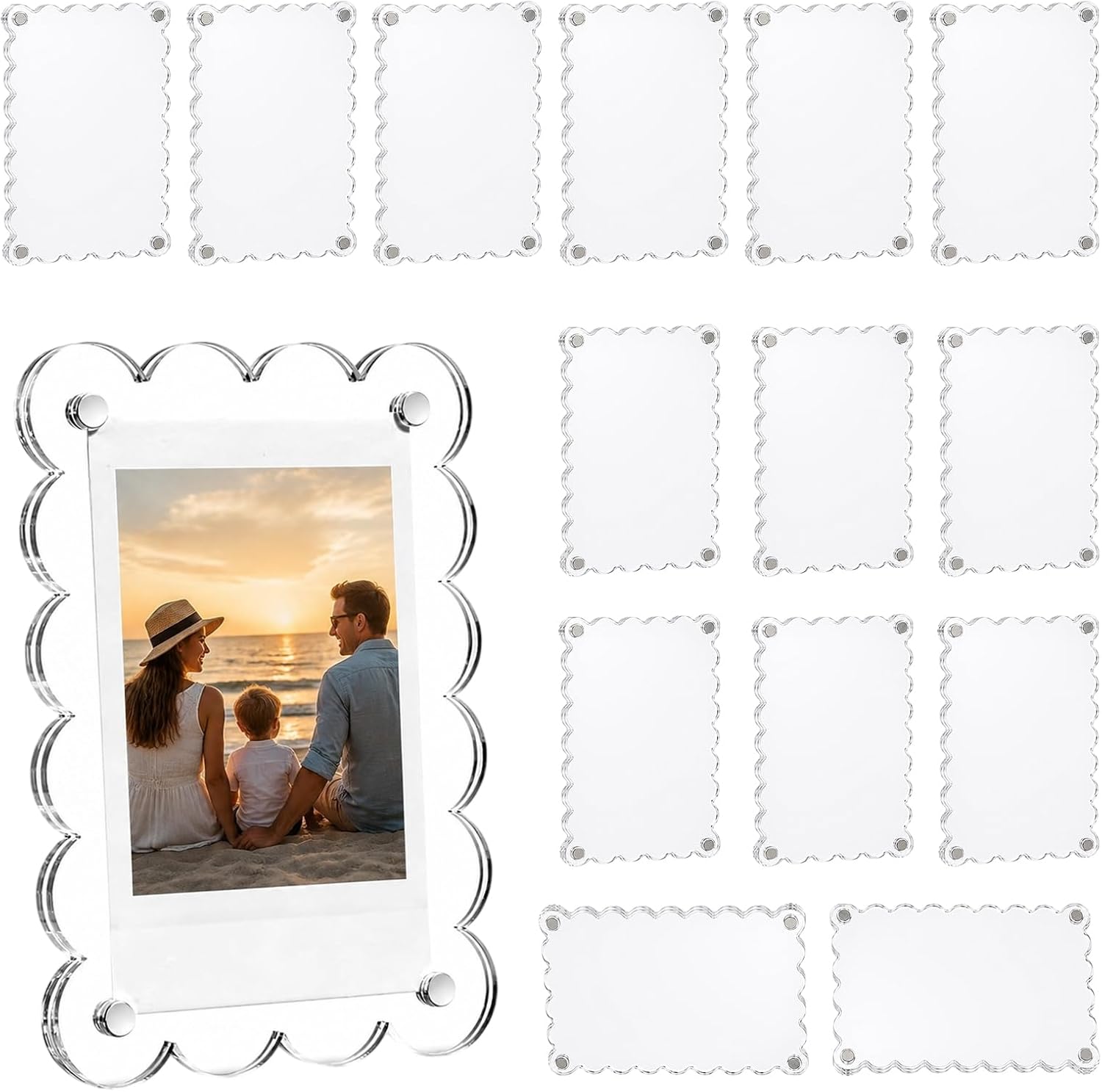 15 Pack Acrylic Magnetic Picture Frames for Fridge, Scalloped 2.36 x 3.5 In