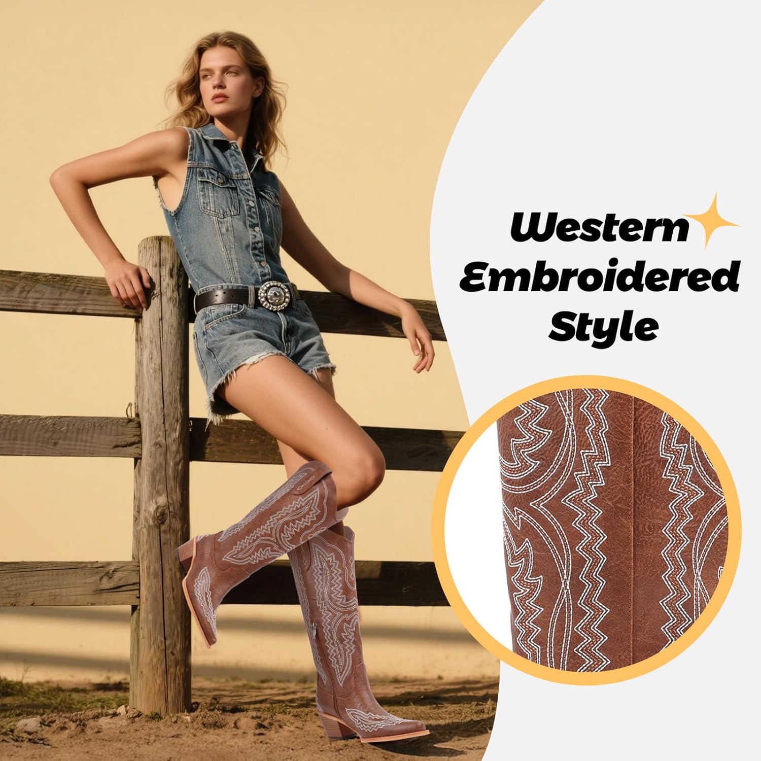 LingxiaUne Western Cowboy Boots - White Cowboy Boots with Bow Mid Calf Cowgirl Boot for Women Comfortable Chunky Heel Ideal for Country Night Party - Image 5