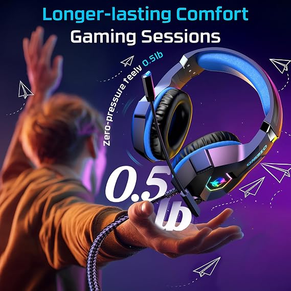 Gaming Headset for PC, Ps4, Ps5, Xbox Headset with 7.1 Surround Sound, Gaming Headphones with Noise Cancelling Mic RGB Light Over Ear Headphones for Xbox Series X/S, Switch-Black Blue