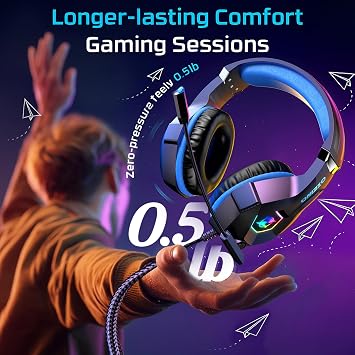 Gaming Headset for PC, Ps4, Ps5, Xbox Headset with 7.1 Surround Sound, Gaming Headphones with Noise Cancelling Mic RGB Light Over Ear Headphones for Xbox Series X/S, Switch-Black Blue