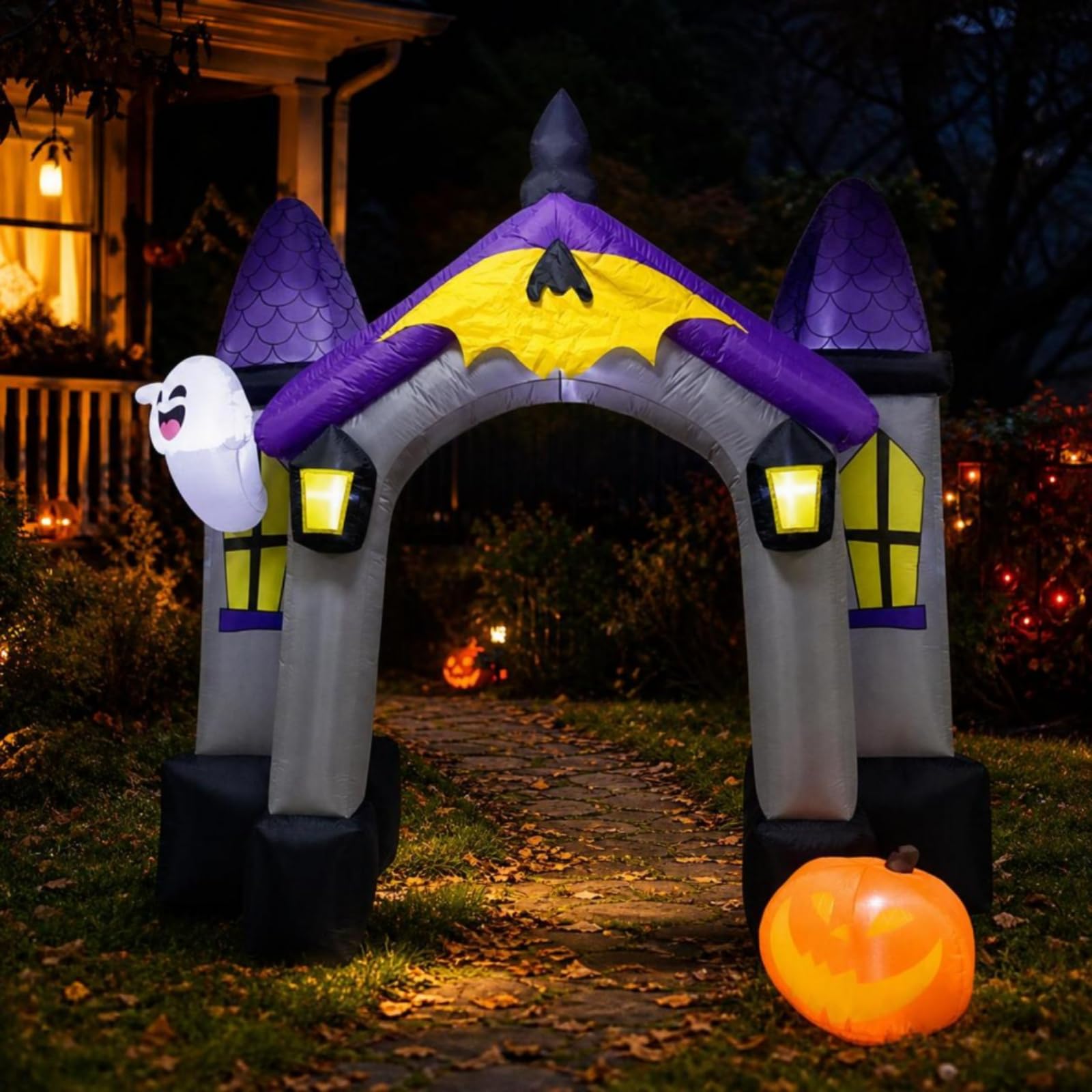 Qianly Arche Château avec Esprit Lumineuse Décoration Gonflable Jardin Autogonflant Arche Gonflable pour Familles
