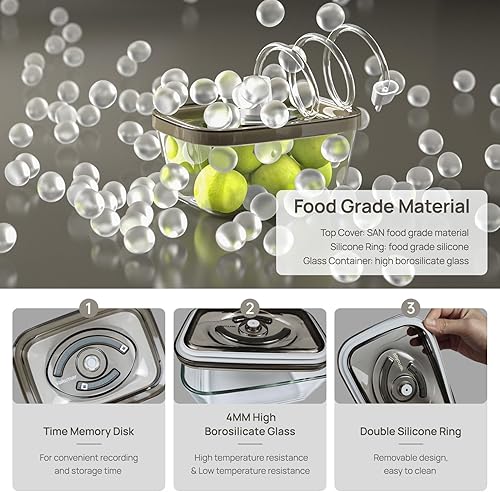 Miniatura 4 de 2 recipientes de almacenamiento de alimentos con sellado al vacío, recipientes selladores al vacío para guardar y mantener el sabor, cuadrados, sin