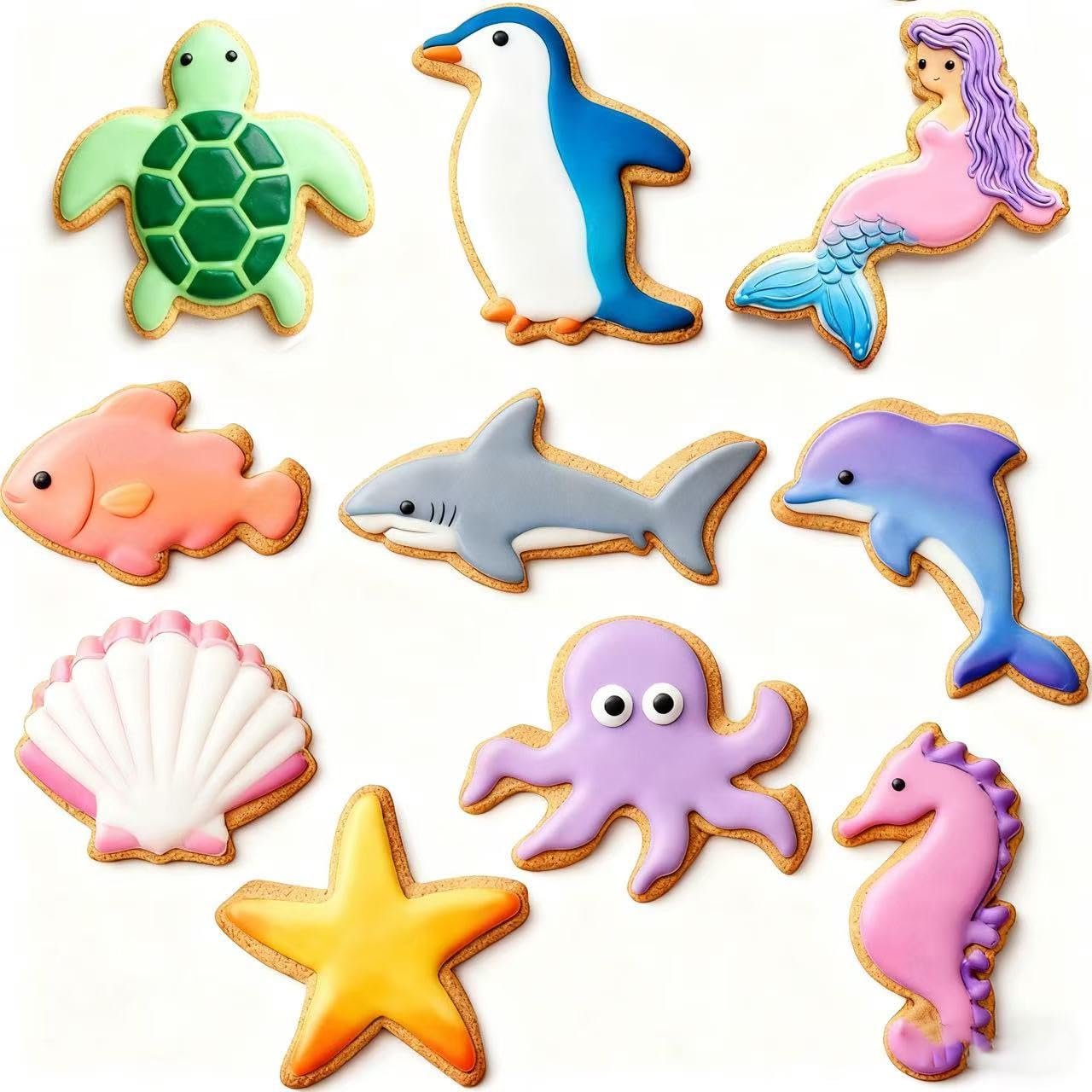 UKoosien Ocean Animal Cookie Cutters Set, 10pcs Stainless Steel Biscuit Cutters, Dishwasher Safe - Image 2
