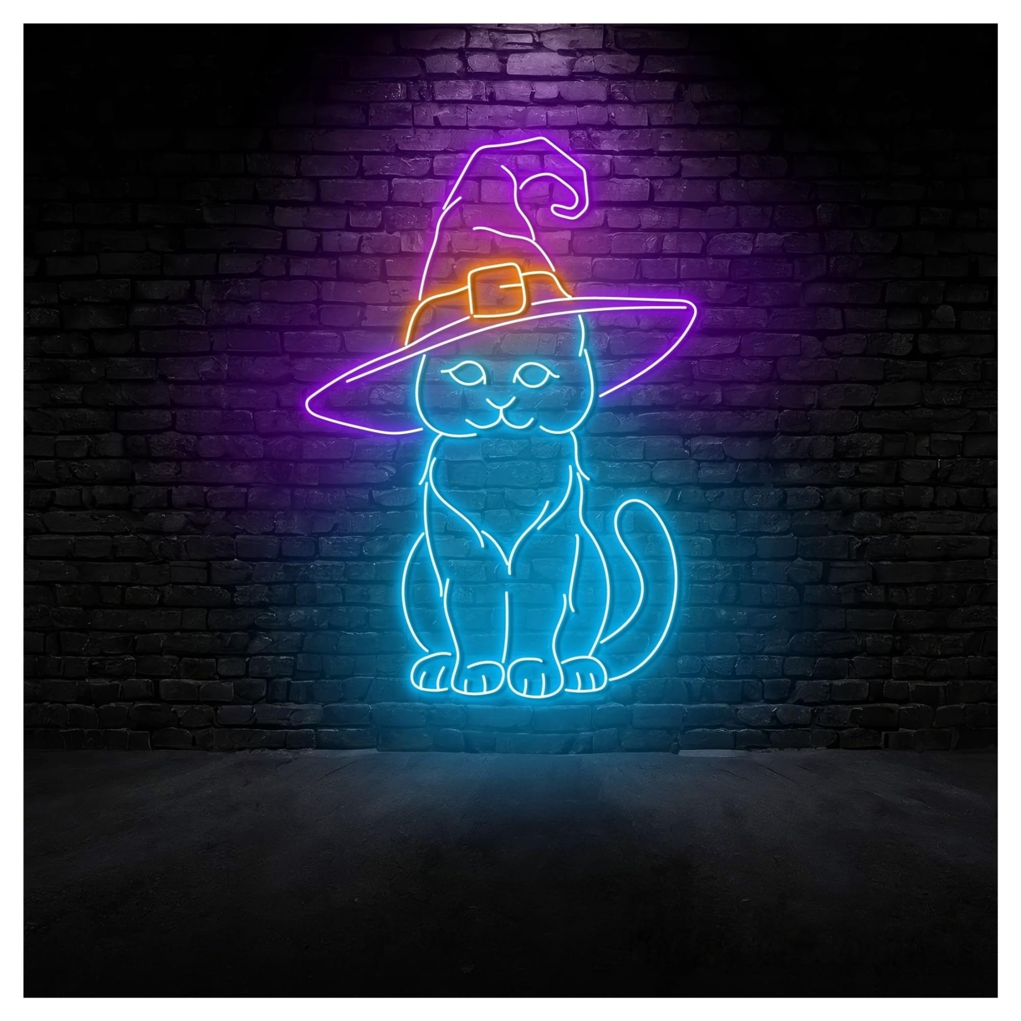 RONGCH Hanging Art Neon Signs Cat Magic Hat Neon Sign Witch Party Wall Art, Home Decor 58cm