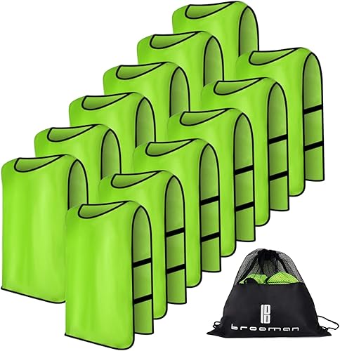 brooman Scrimmage - Chaleco de entrenamiento para niños, jóvenes y adultos, camiseta de práctica de fútbol atlético (12 y 24 unidades)