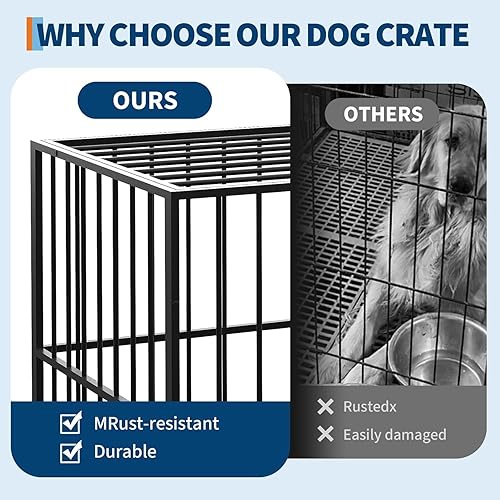 Miniatura 5 de Jaula para perros de 48 pulgadas, perrera de acero inoxidable para uso en interiores, jaula para perros a prueba de fugas con ruedas y bandeja