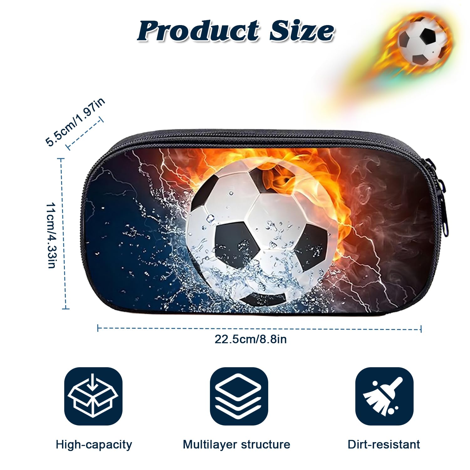 Nhemeylp Football Pencil Case Large Capacity Boys Pencil Case Bag Football Pouch Bag Football School Office Supplies Stationery Makeup Bag Storage Organizer for Students Girls Boys - Image 2