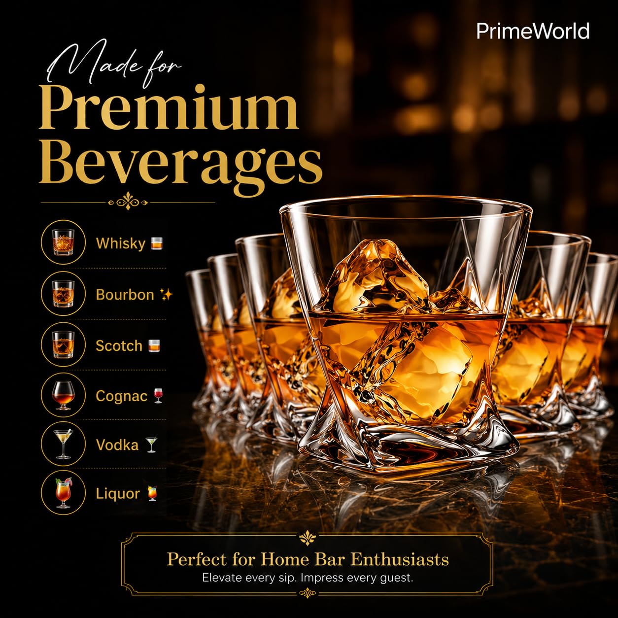 PrimeWorld Twist Whiskey Glasses - Set of 6 -6