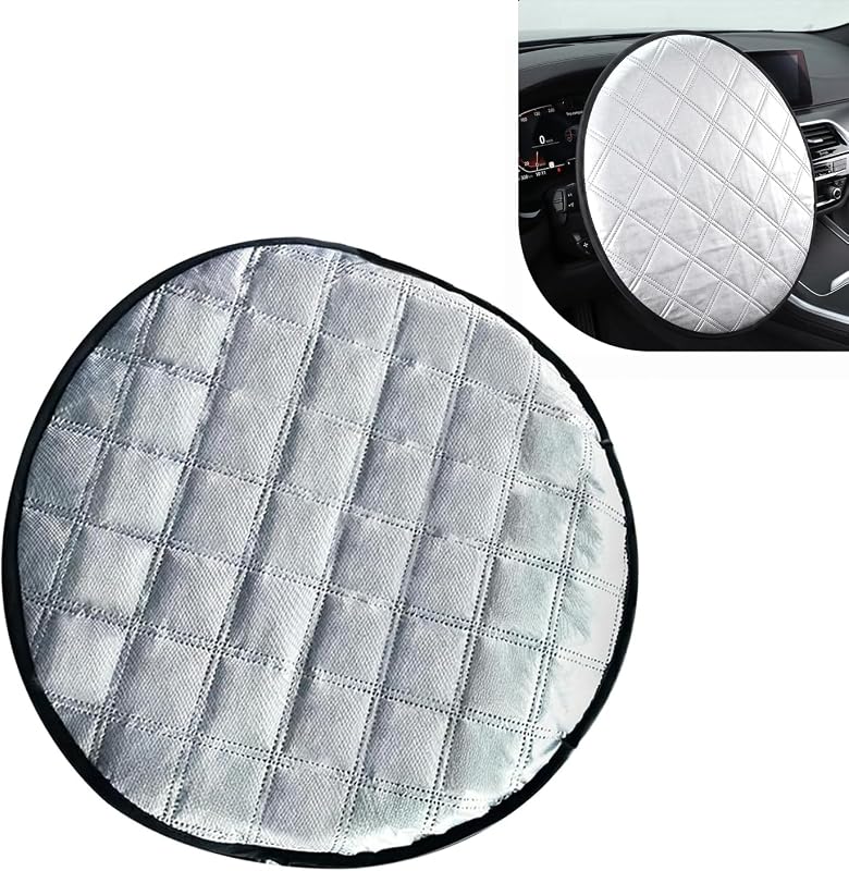 5 Layers Thick Diamond Pattern Car Steering Wheel Sun Shade, Anti-Heat Car Steering Wheel Shield Protector, 18" Slip-On Steering Wheels Sun Cover Fit Most Vehicles (Sliver)