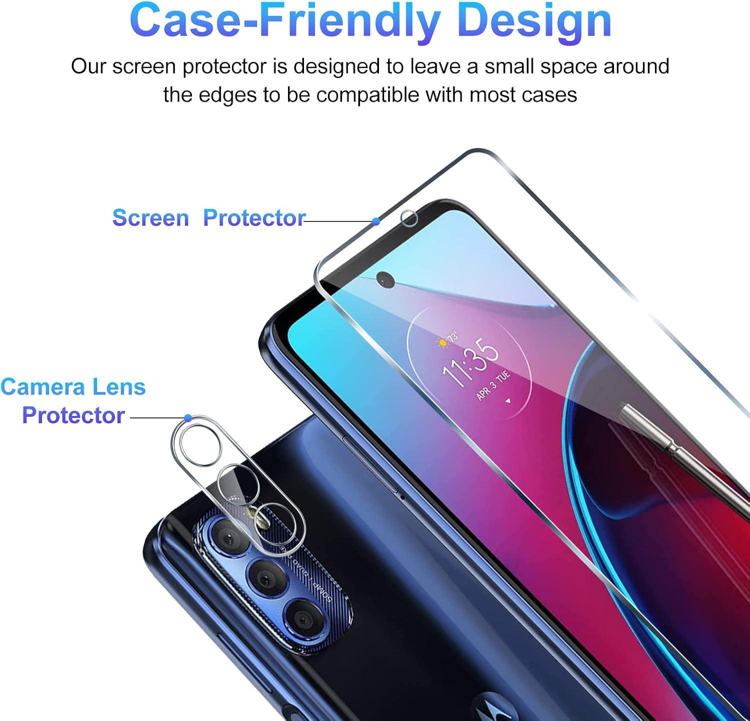 TQLGY 3 Pack Screen Protector for Motorola Moto G Stylus 4G 2022 (Not for Moto G Stylus 5G 2022 and G Stylus 2021 5G) with 3 Pack Camera Lens Protector, Tempered Glass Film, 9H Hardness, Easy Install