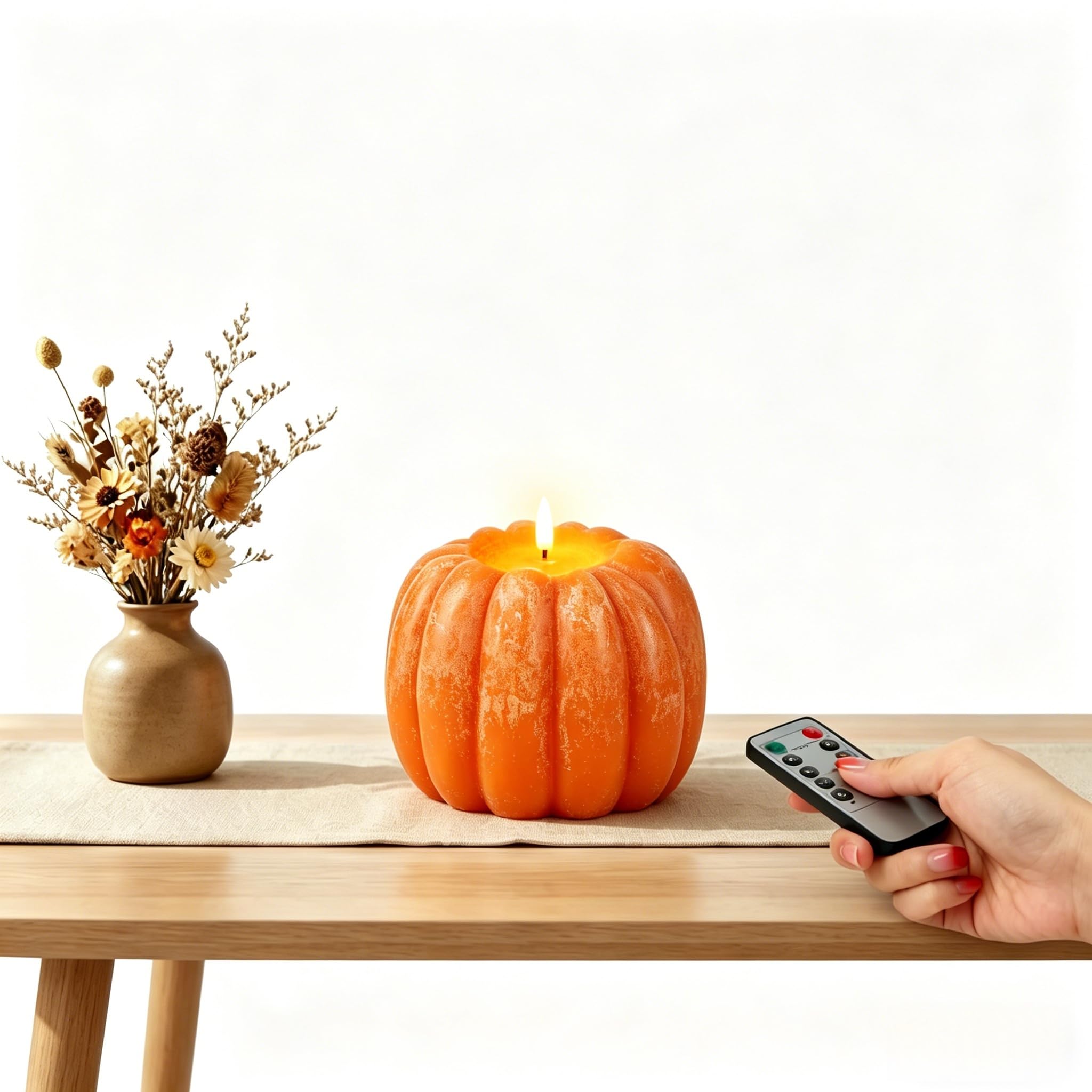 Howeifull LED Candles Flameless Flickering Real Wax LED Pumpkin Candles Battery Operated with Timer Remote Control Decor for Christmas Indoor (Orange)