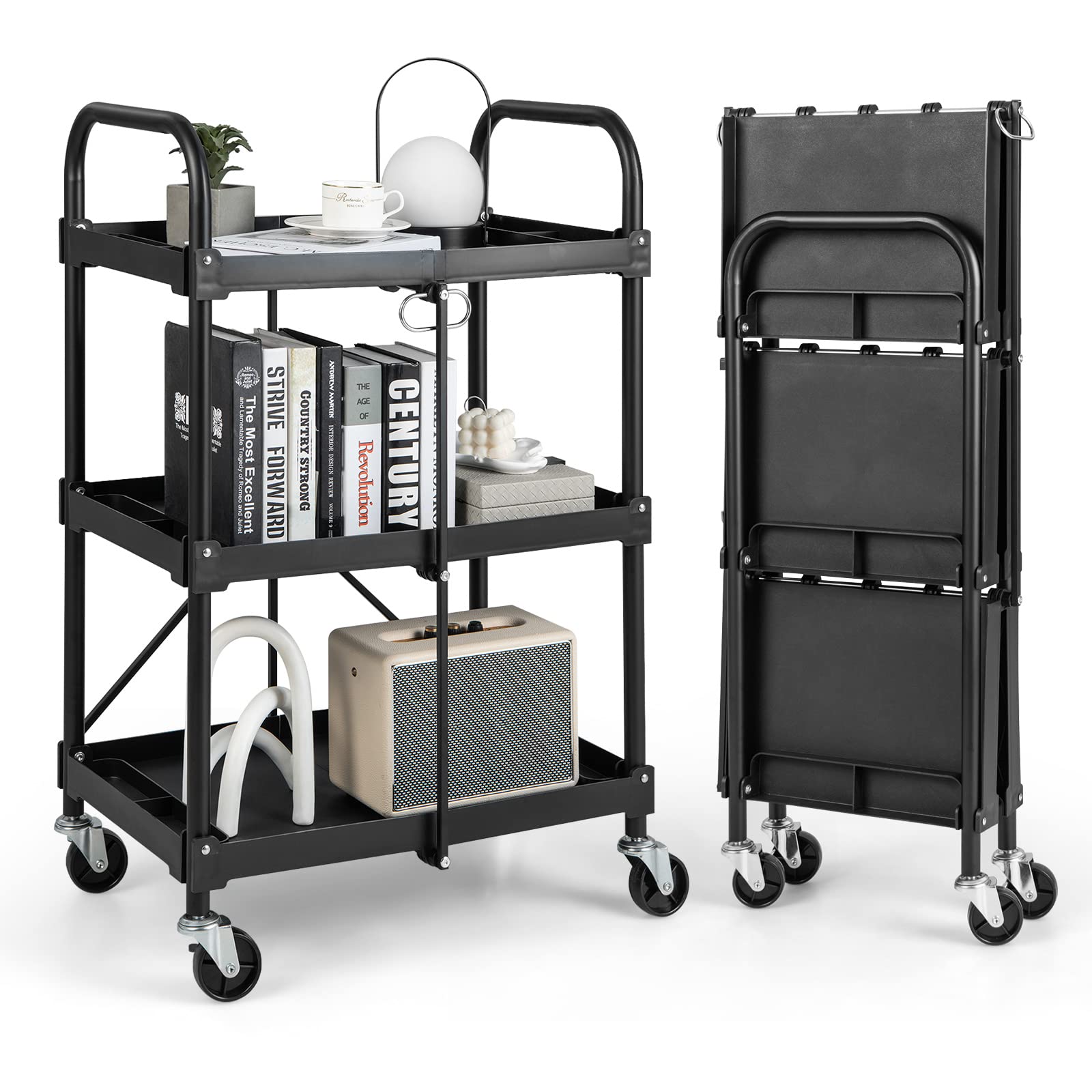 Buy Goplus Folding Utility Cart, 3Tier Rolling Tool Cart with