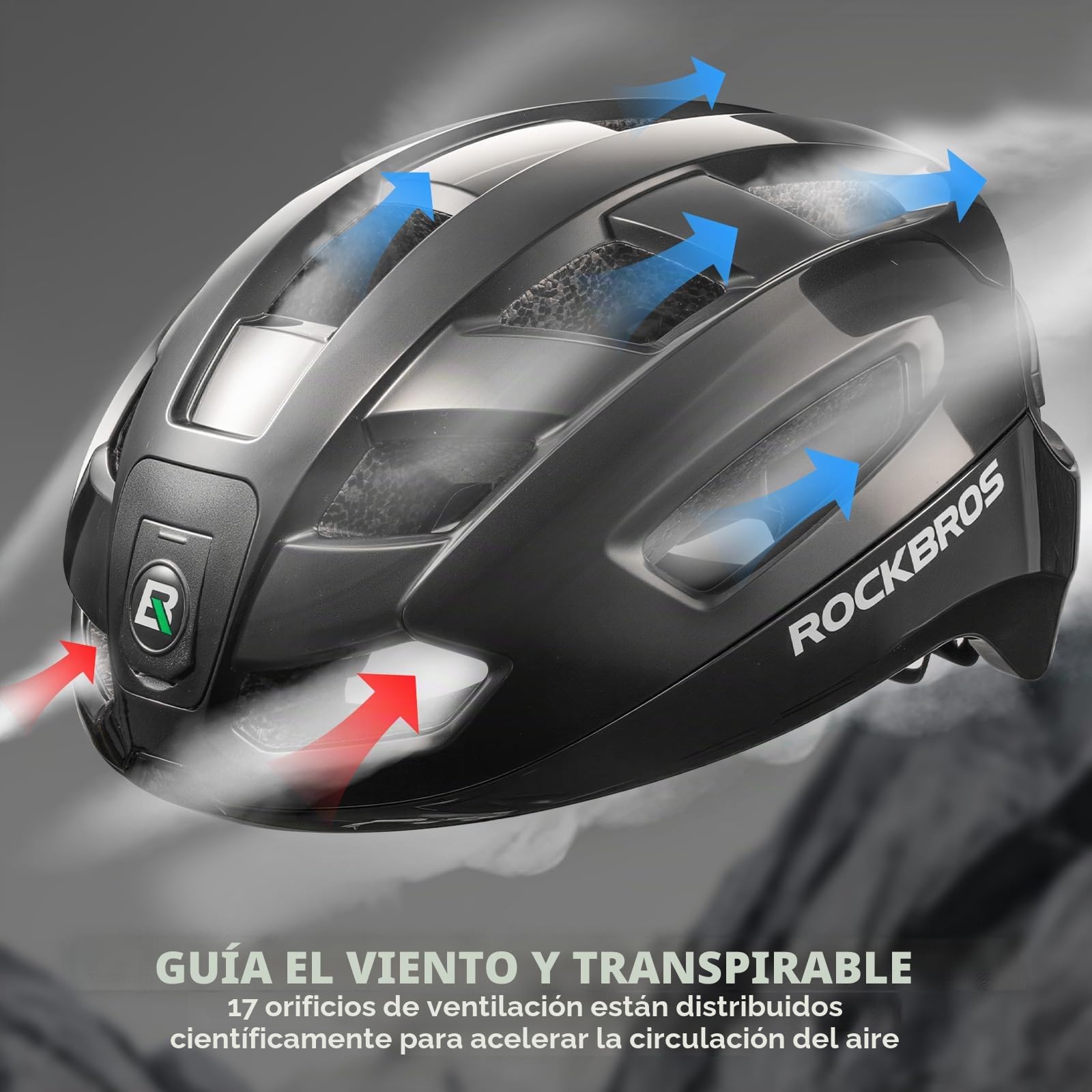 ROCKBROS Casco Bicicleta con Luces LED Delanteras y Traseras, Señales de Giro Inteligentes, Casco MTB para Ciclismo Carretera y Montaña, Ligero con Ventilación Ajustable 54-60cm