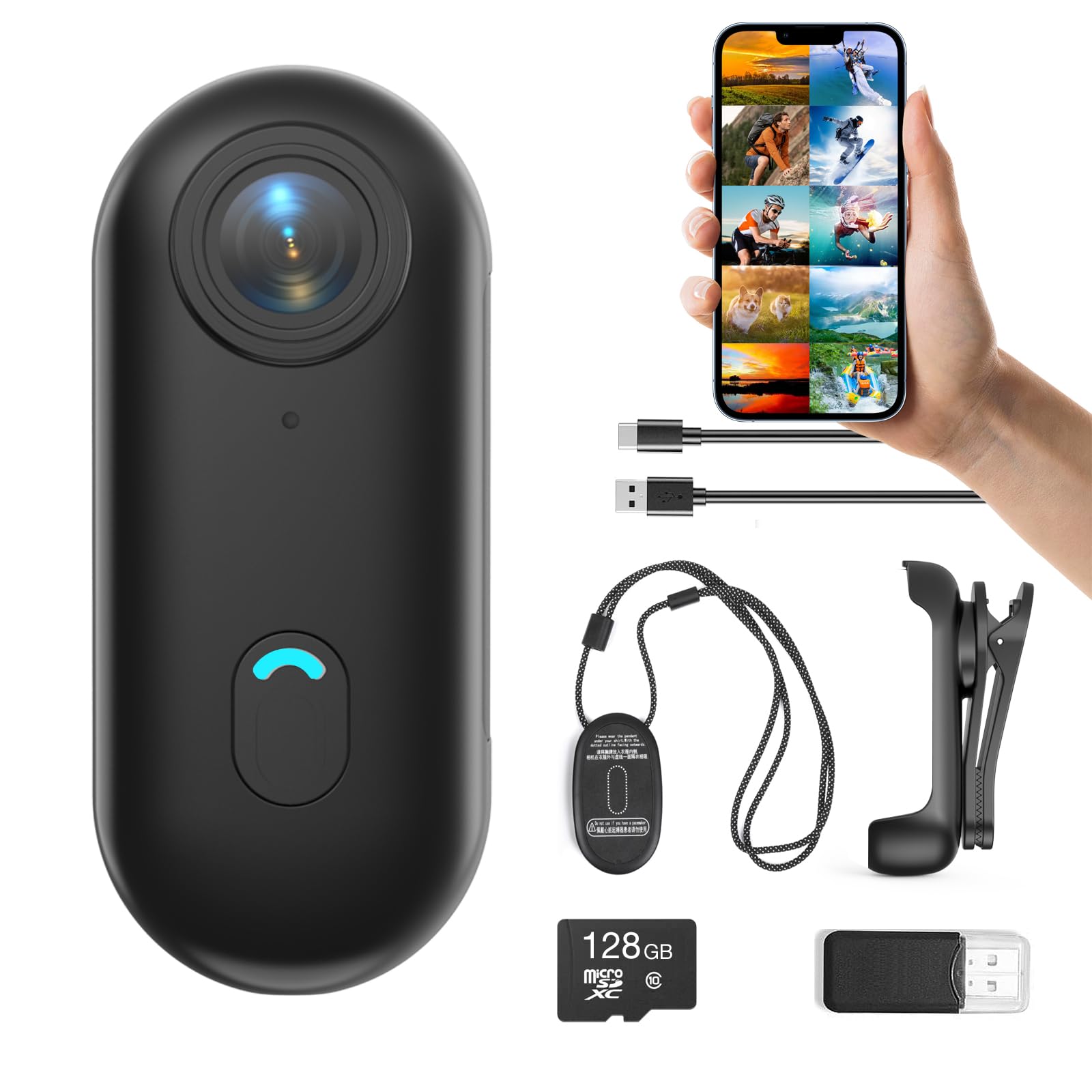 H7 128GB 1080P Thumb Action Camera, Mini Body Cameras, Wearable Pocket Vlogging Camera with Magnetic Lanyard, Small Portable Body Cam Helmet Cam for Work, Cycling, Travel, Pet Walking(128G)-image-26