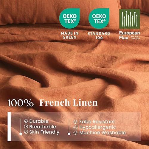 Miniatura 5 de S VICTORY SYMBOL Juego de funda de edredón de lino puro, tamaño Queen, juego de ropa de cama 100% lino francés con lavado a piedra, 3 piezas, 1