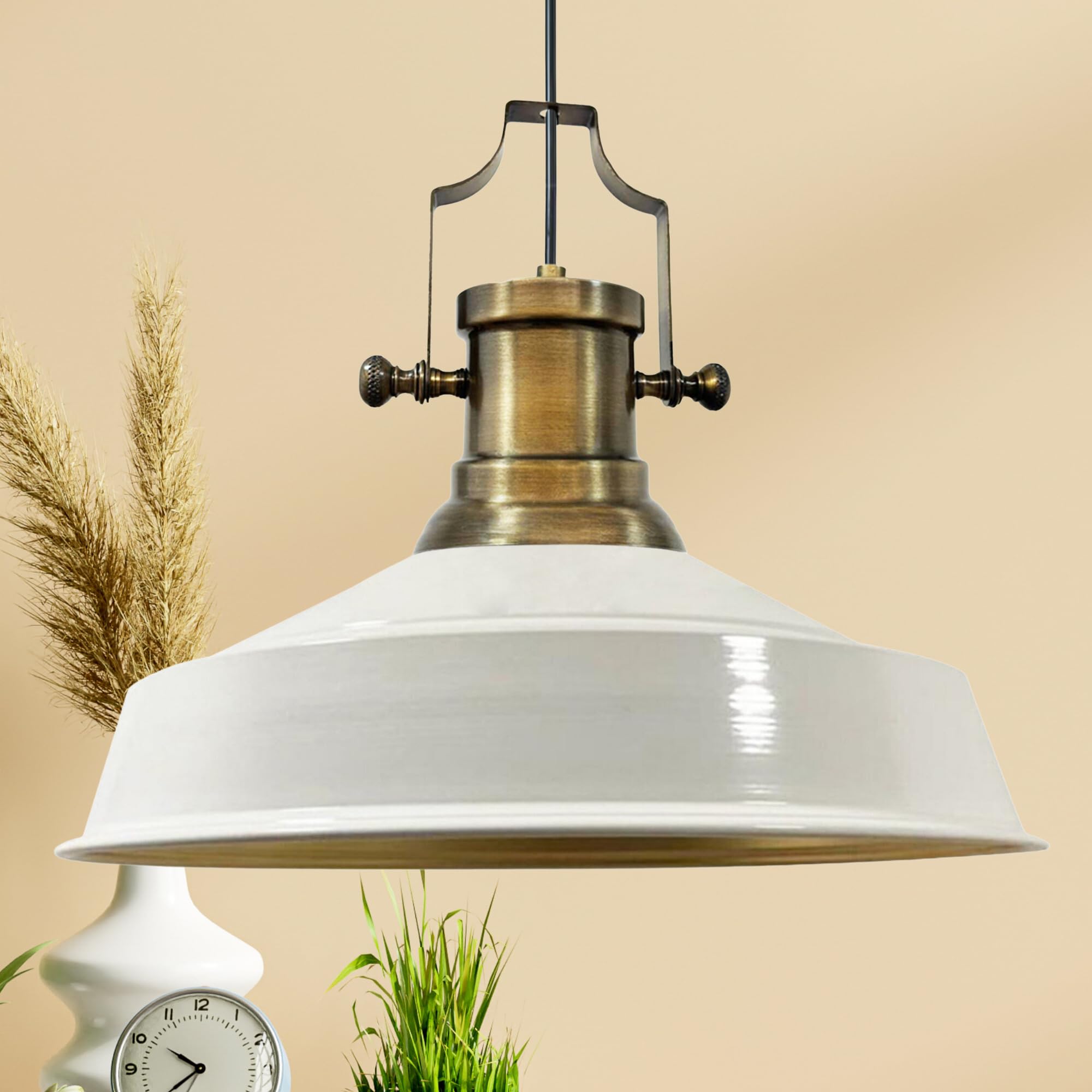 bamyum Asletl Pendant Light Vintage Metal 40 cm, Lamp Shades Ceiling, Kitchen Lights Ceiling E27, Industrial Lamp Shades Ceiling, Metal Pendant Light Fitting for Living Room, White — image 1