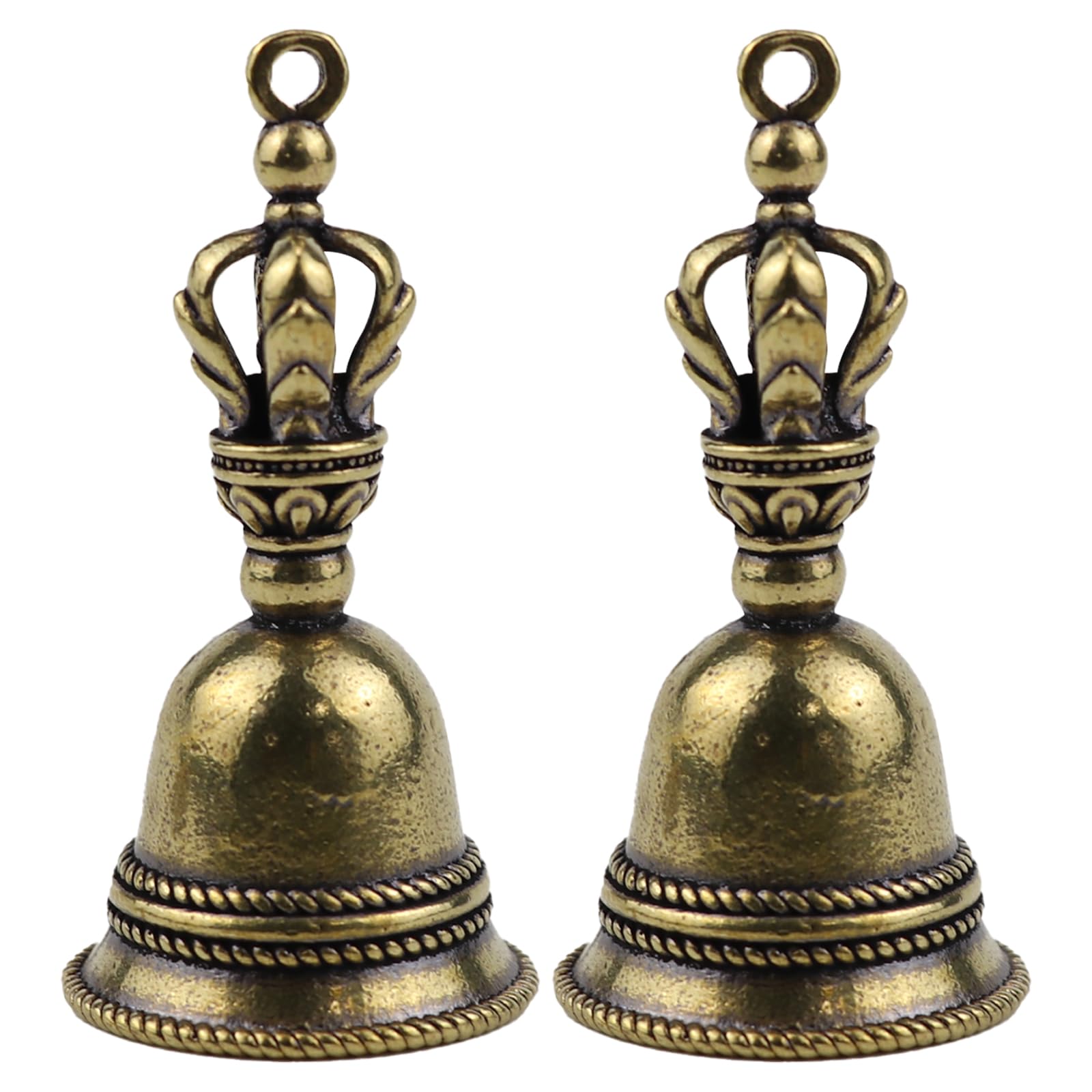 4 Mini Campanelle In Ottone Vintage - Piccole Campane Mano Per Portachiavi, Decorazioni Fai Da Te, 46x23 Mm