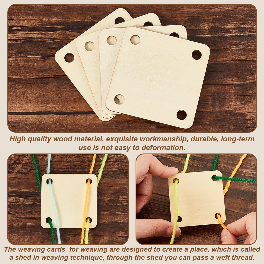 AHANDMAKER 24Pcs Weaving Cards, 2.17x2.17Inch 4 Holes Square Loom Cards, Wood Tablet Weaving Cards - Image 4