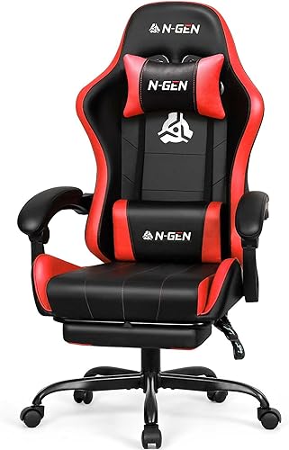 Miniatura 8 de N-GEN - Silla de videojuegos con reposapiés, respaldo alto, ergonómico, cómodo, escritorio de oficina para computadora con soporte lumbar, altura