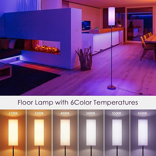 Miniatura 4 de Lithomy Lámparas de pie para sala de estar, lámpara de pie moderna con bombilla LED RGB, lámpara de pie con control de aplicación y control remoto,