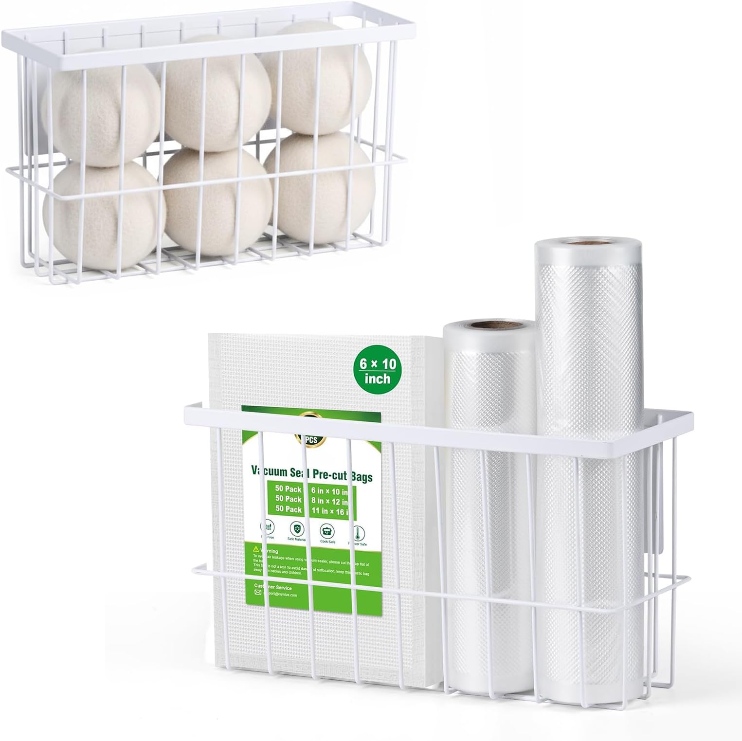 2-Pack Magnetic Basket, Dryer Ball Holder for Laundry Room Organization | Magnetic Lint Bin, Fridge Basket, Washer & Dryer Organizer