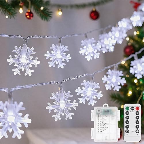 Luces de decoración de Navidad, 8 modos de temporizador con control remoto de 33 pies, 100 luces LED a pilas, impermeables, para dormitorio, patio,
