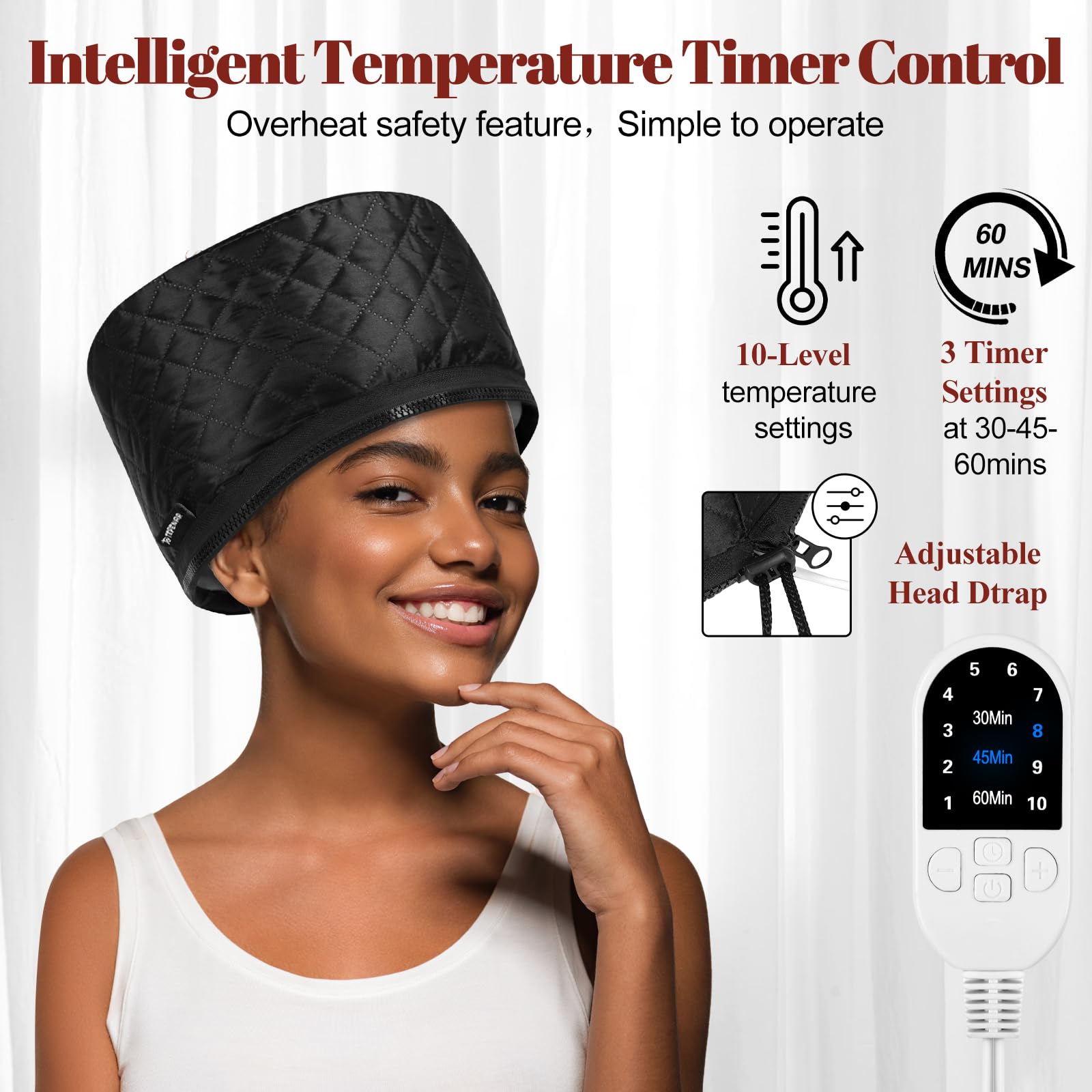 Vaporizador de cabello para acondicionamiento profundo: tapa térmica mejorada con calentamiento rápido de 10 niveles, 3 ajustes de tiempo para cabello natural, tapa de vapor térmica portátil 4