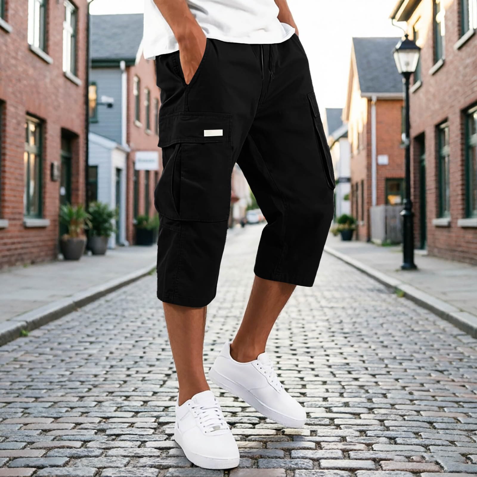 Herren 3/4 Cargo Shorts Stretch Sommer Dreiviertel Cargohose Arbeitshosen mit Mehreren Taschen,S-5XL
