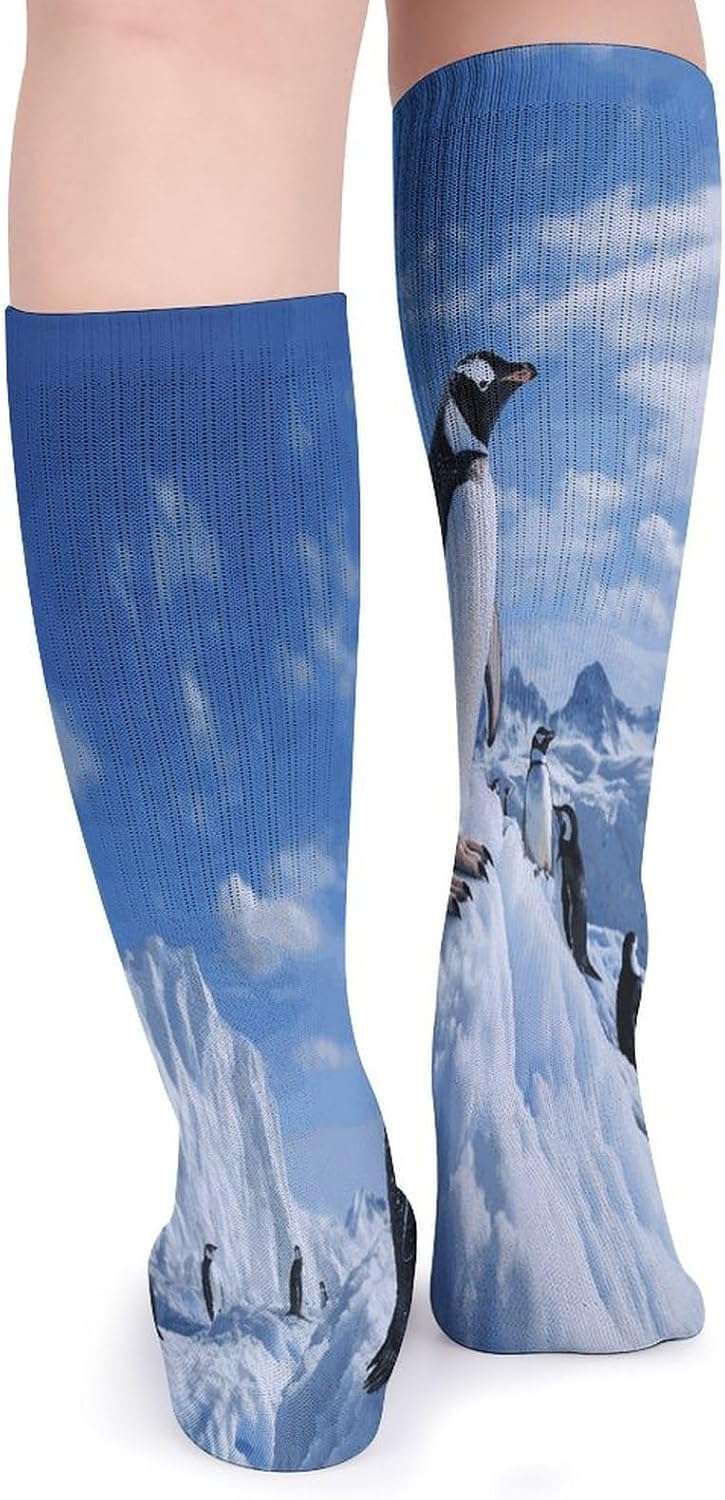 Snow Mountain Penguin Crew Socks Cozy Casual Calf Socks Lightweight Long Work Sock Breathable Athletic Sock for Hiking Sports Running 5 Pairs