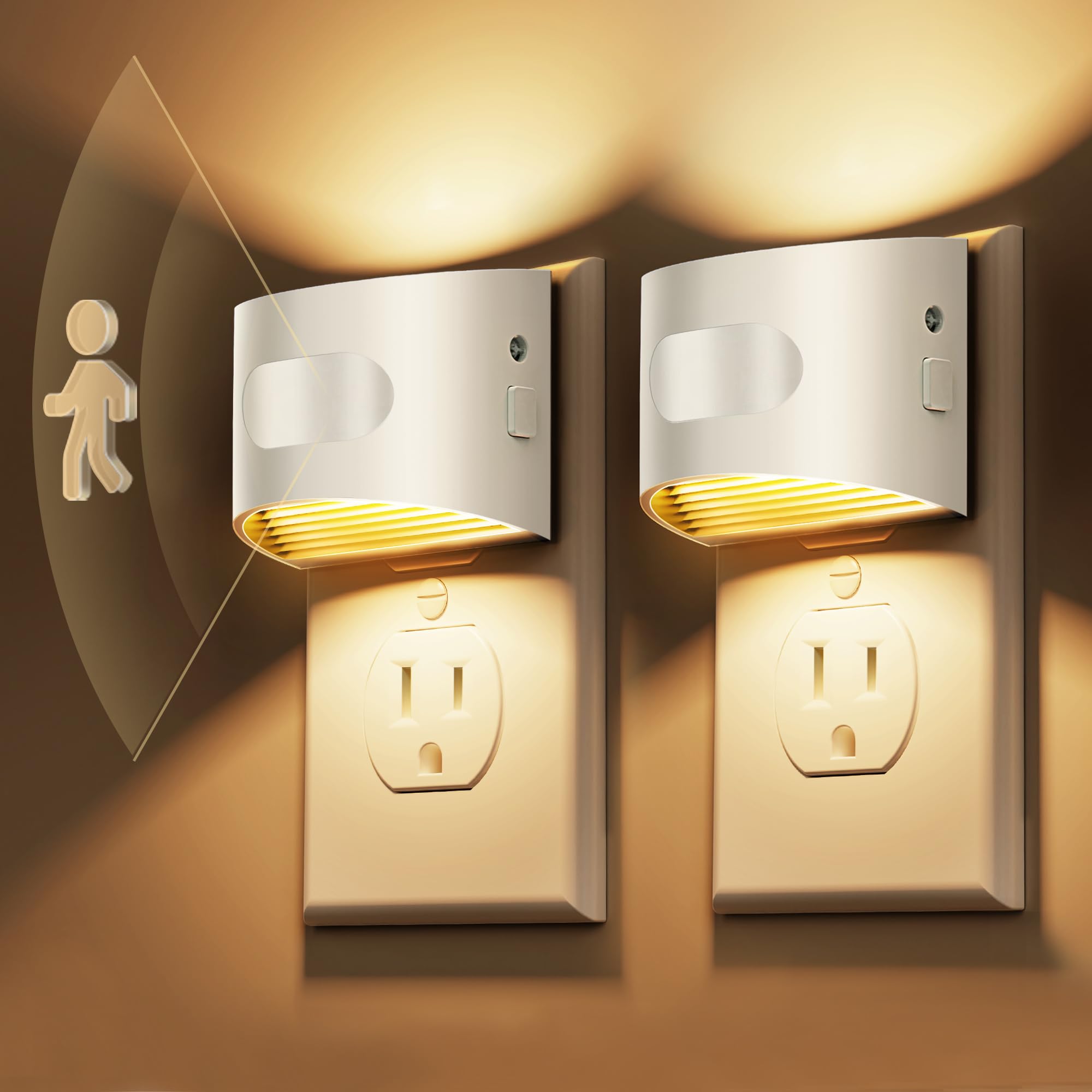 L LOHAS LED-Nachtlicht mit Bewegungsmelder, Bewegungsaktiviertes LED-Nachtlicht, Wandstecker-Nachtlichter mit einstellbarer Helligkeit 30-100 lm, 3000 K, weiches Weiß
