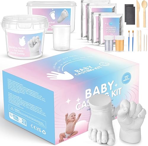 Nabance Kit de fundición de manos y pies, kit de fundición de mano para bebés de 0 a 9 meses, moldeo de manos y pies, recuerdo de manos y huellas,