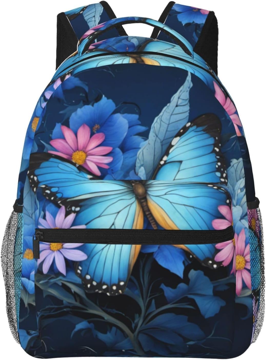 Dujiea 17 Inch Backpack Blue Butterfly Floral Laptop Backpack School Bookbag Travel Shoulder Bag With Chest Strap