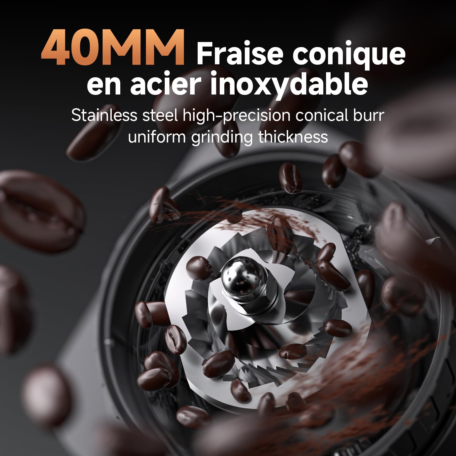 AMZCHEF Moulin A Café Électrique, moulin à café à meules coniques avec 48 réglages de mouture précis, capacité de 250 g pour café filtre, expresso, antistatique, interrupteur à un bouton
