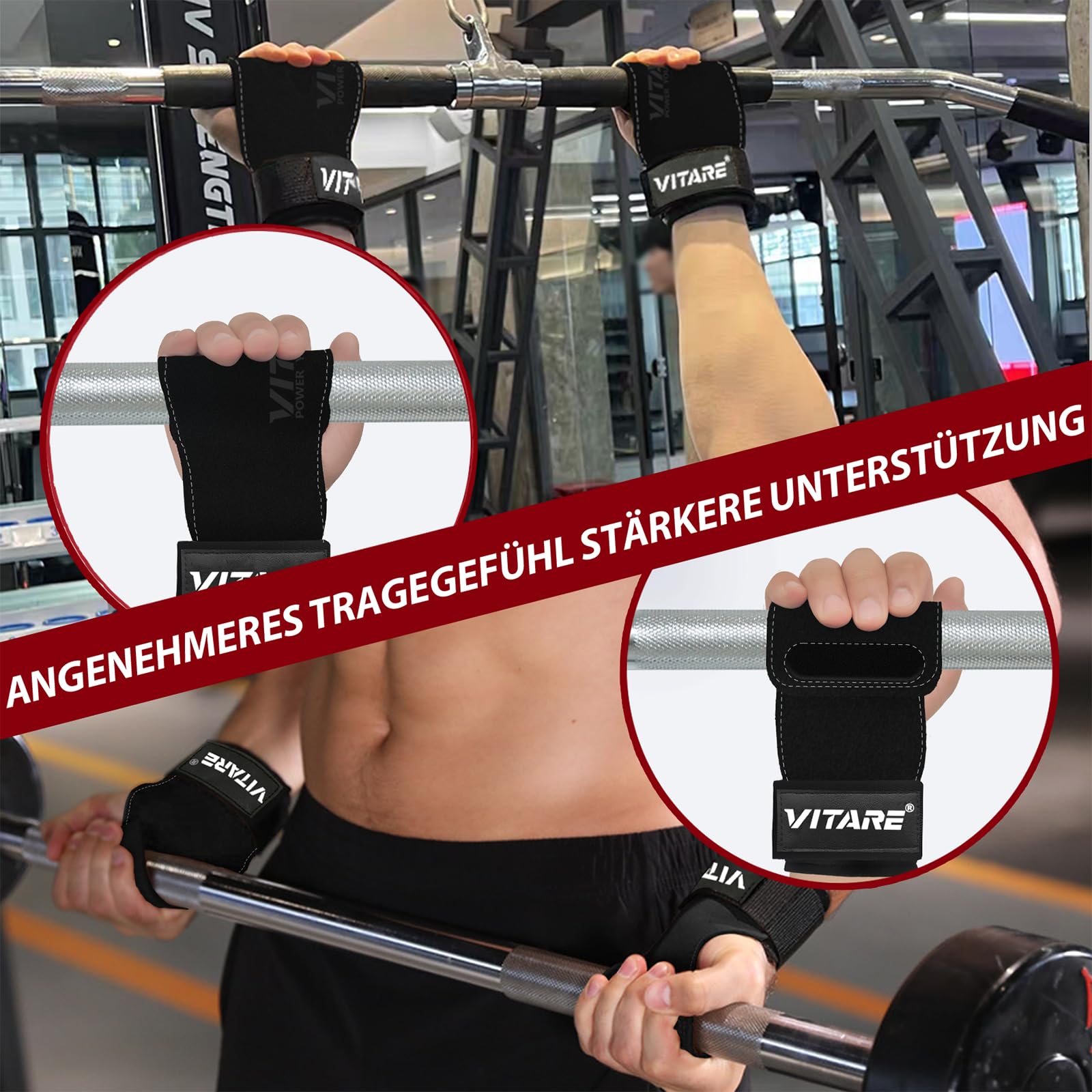 Zughilfen für Krafttraining, Bodybuilding, Powerlifting - Lifting Straps aus Leder mit Neopren-Polsterung - Handgelenkriemen für Gewichtheben - Fitness-Geschenke für Männer und Frauen - Paar