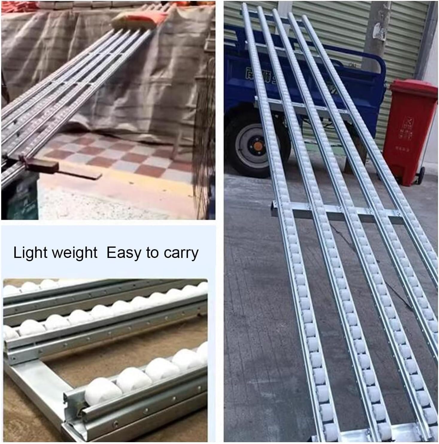 Tavolo trasportatore a rulli in plastica leggera per movimentazione merci lungo 300 cm con 2 vetrini - soluzione efficiente per il trasporto dei materiali per magazzini e fabbriche