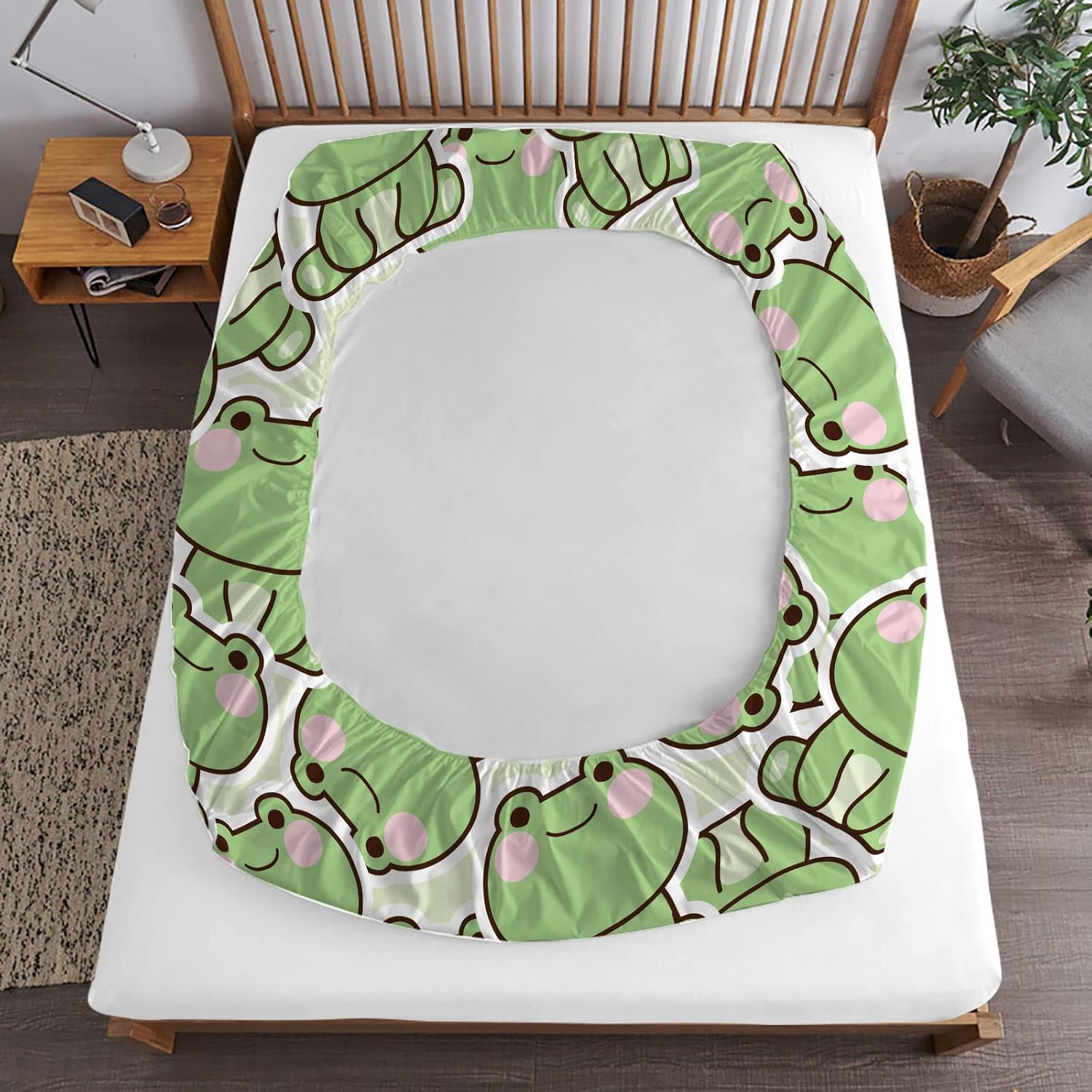 MUSOLEI Frog Sheet Cartoon Animal Fitted Sheet Cute Frog Bedding Sheet Sets for Boys Girls and Teens Kids Bed Sheets 1 Deep Pocket Fitted Sheet with 1 Pillowcases Microfiber (Twin)