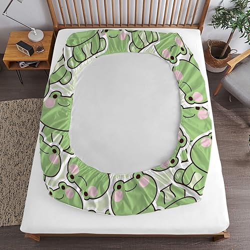 Miniatura 6 de MUSOLEI Juego de sábanas bajeras de rana con diseño de rana para niños, niñas y adolescentes, 1 sábana bajera ajustable de bolsillo profundo con 1