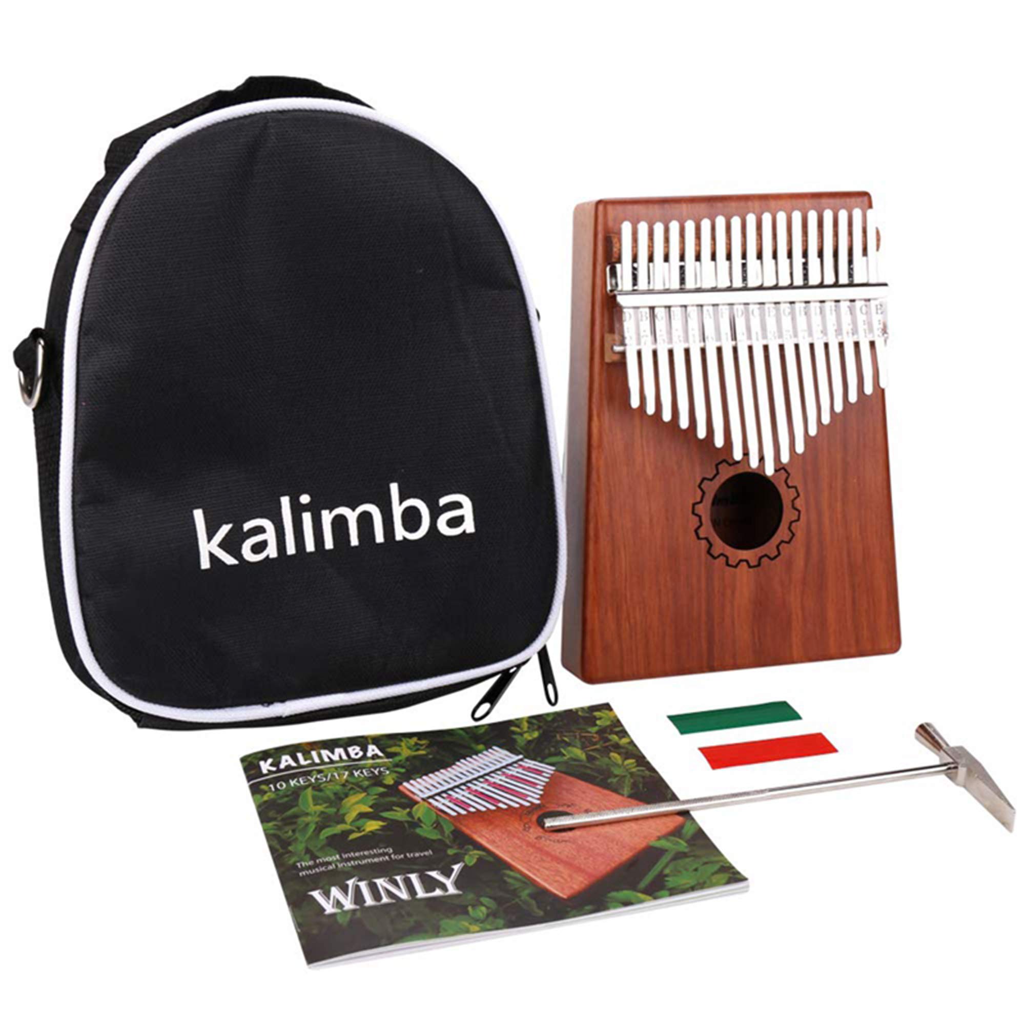 Piano à Pouce Kalimba 17 Touches avec Bois D'acajou avec Sac, Kit Marteau et Livre de Musique, Thumb Piano Piano Portable pour Enfant