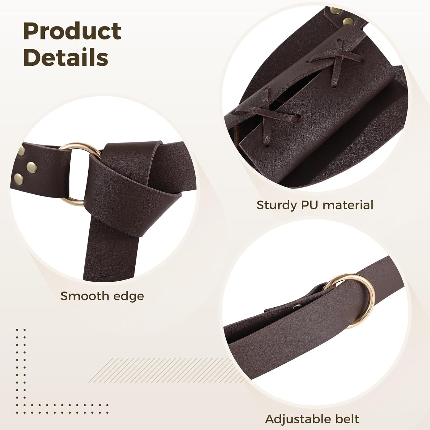 Generic 3 Pcs Dark Brown Viking Belt Set With Vertical Sword Sheath & Right-Hand Holder, Medieval Celtic Design In Adjustable Pu Leather, Perfect For Role Play