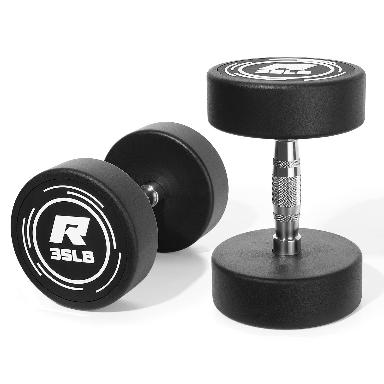 Ritfit 5-250 LBS PVC Encased Round Dumbbell sets with Knurled Handle and Optional Rack, Strength Training Equipment for Home Gym,35LB