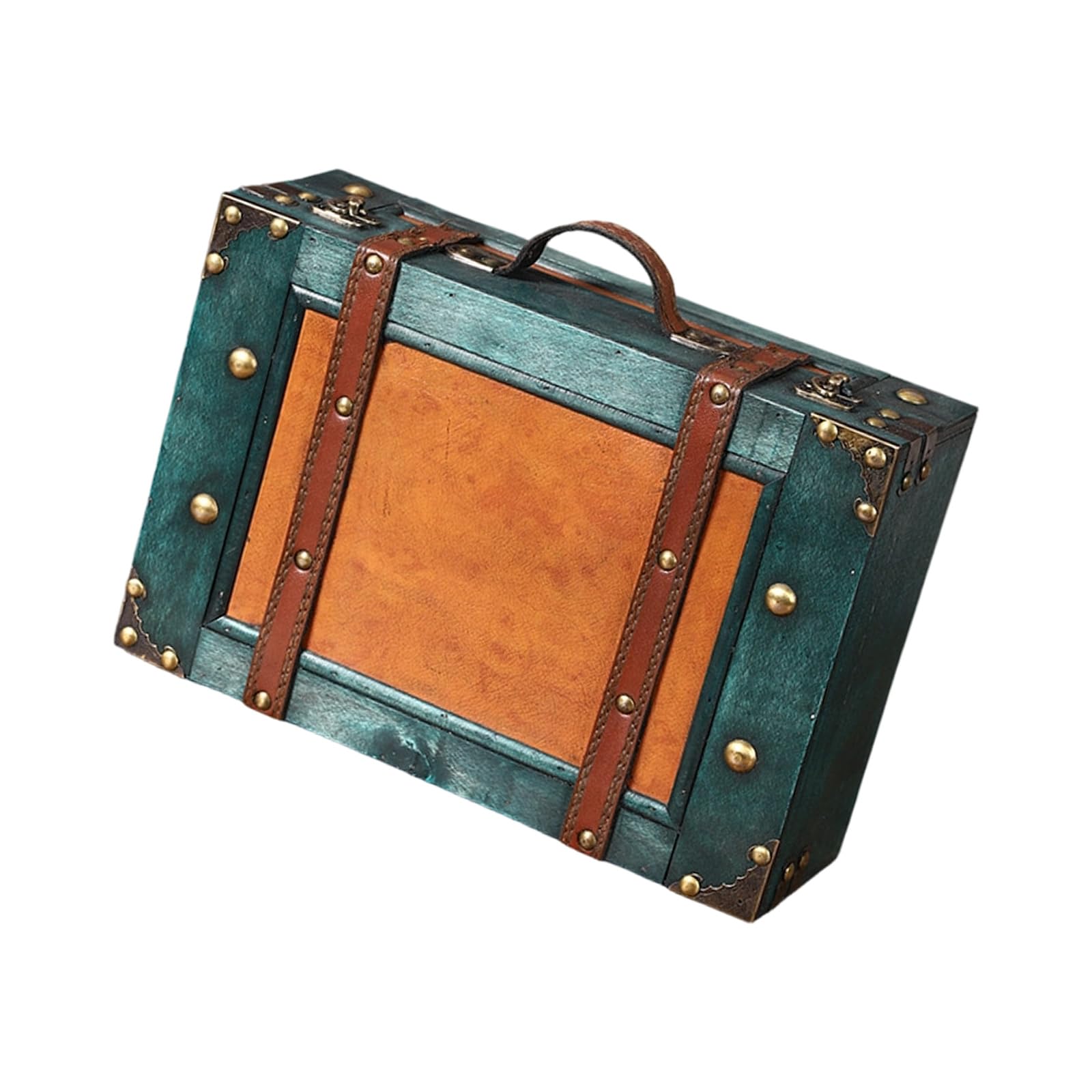 Piceioep Wooden Jewelry Storage Case Household Carrying Trunk Portable Container for Clothing Documents Home Display Antique Styles Handheld Trunk