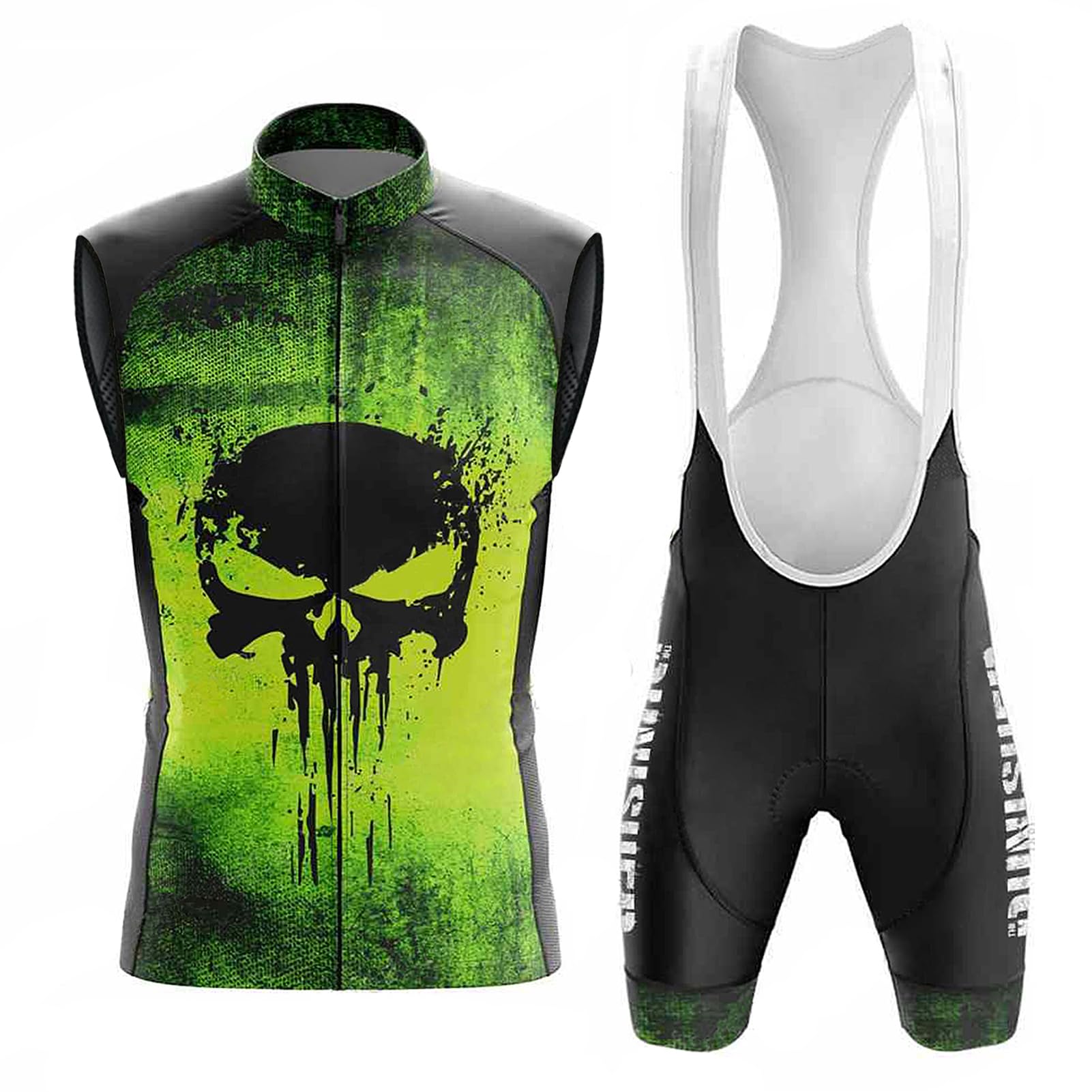 Maillot Cyclisme Tenue Cycliste Homme Été,Vêtements de Velo VTT Sans Manches MTB Gilet et Cuissard à Bretelle avec 19D Coussin Gel,Ensemble Combinaisons de Cycling Sleeveless Respirant Séchage Rapide