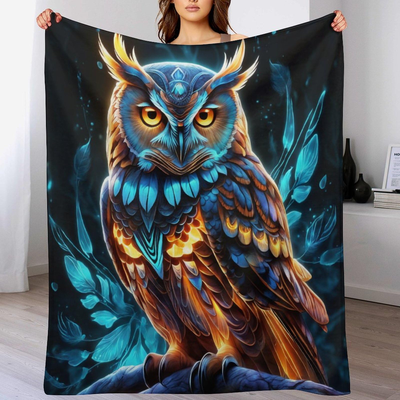 Couverture polaire légère douce Hibou, plaid en peluche toutes saisons 140x180 cm